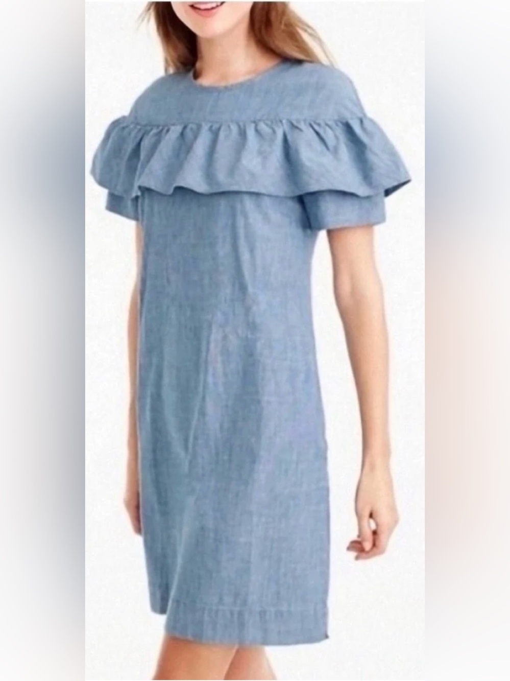 J. Crew Light Blue Ruffle-Yoke Shift Dress 10T